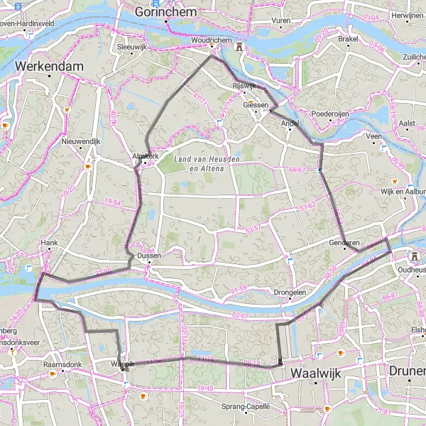 Miniatuurkaart van de fietsinspiratie "Wegroute vanuit Waspik naar Doeveren" in Noord-Brabant, Netherlands. Gemaakt door de Tarmacs.app fietsrouteplanner