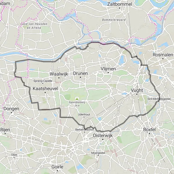 Miniatuurkaart van de fietsinspiratie "Wegroute vanuit Waspik naar Zandschel" in Noord-Brabant, Netherlands. Gemaakt door de Tarmacs.app fietsrouteplanner
