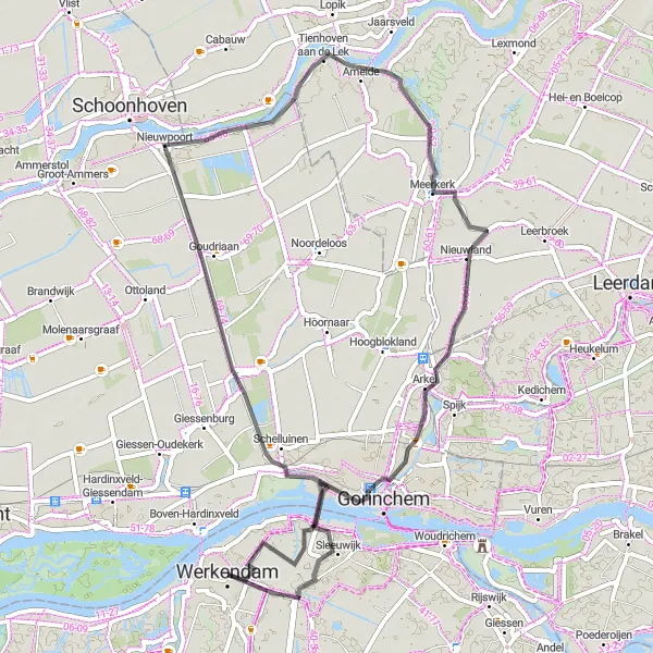 Map miniature of "Werkendam Castle Loop" cycling inspiration in Noord-Brabant, Netherlands. Generated by Tarmacs.app cycling route planner