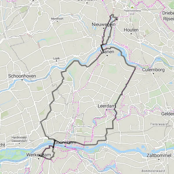 Map miniature of "Vuren Expedition" cycling inspiration in Noord-Brabant, Netherlands. Generated by Tarmacs.app cycling route planner