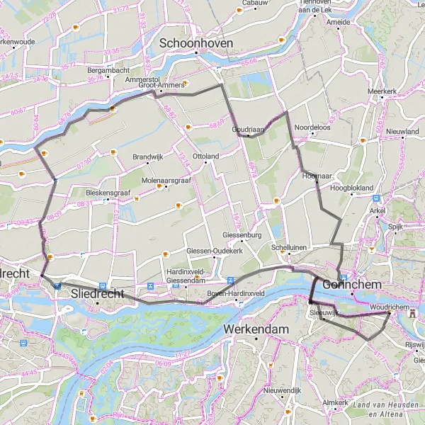 Miniatuurkaart van de fietsinspiratie "Rivier en Polder Route" in Noord-Brabant, Netherlands. Gemaakt door de Tarmacs.app fietsrouteplanner