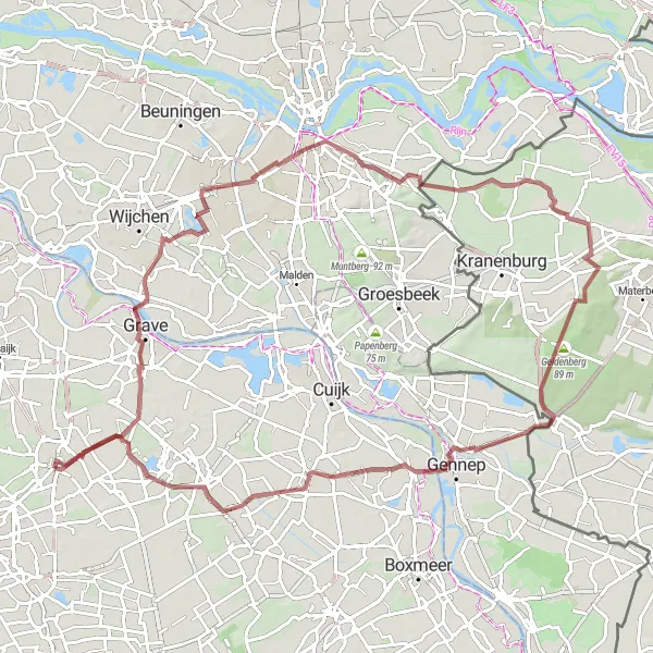Map miniature of "Gravel Adventure: Kopse Hof to Zeeland" cycling inspiration in Noord-Brabant, Netherlands. Generated by Tarmacs.app cycling route planner