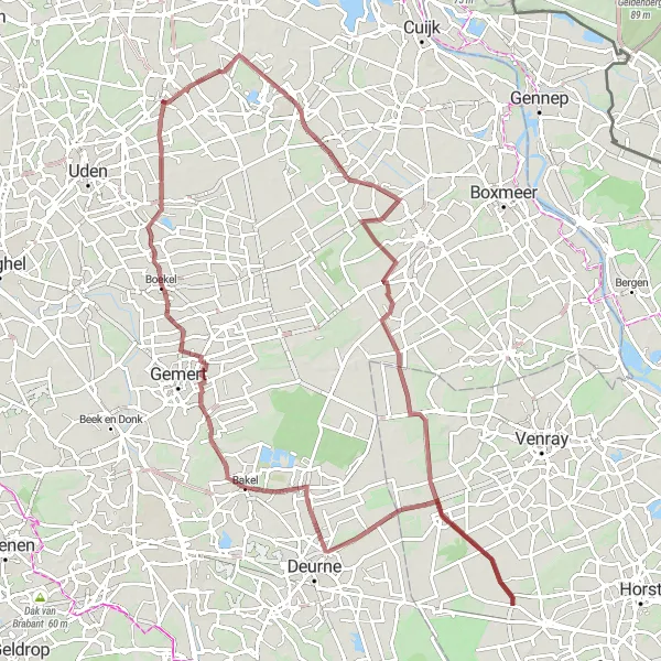 Map miniature of "Scenic Gravel Ride in Rural Noord-Brabant" cycling inspiration in Noord-Brabant, Netherlands. Generated by Tarmacs.app cycling route planner