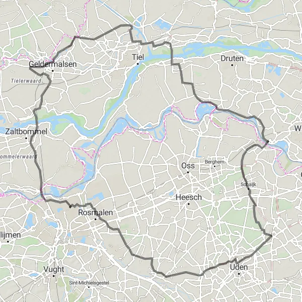 Map miniature of "Zeeland to Nabbegat Loop" cycling inspiration in Noord-Brabant, Netherlands. Generated by Tarmacs.app cycling route planner