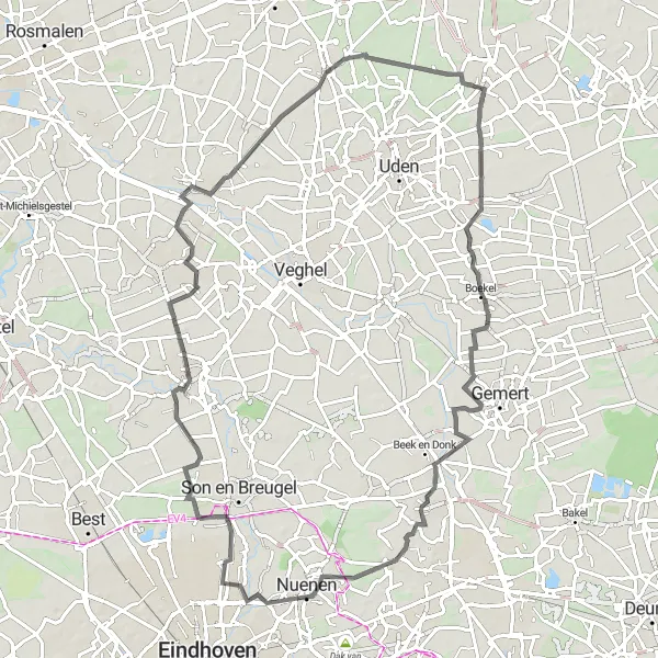 Miniatuurkaart van de fietsinspiratie "Kastelen en Landgoederen Route" in Noord-Brabant, Netherlands. Gemaakt door de Tarmacs.app fietsrouteplanner