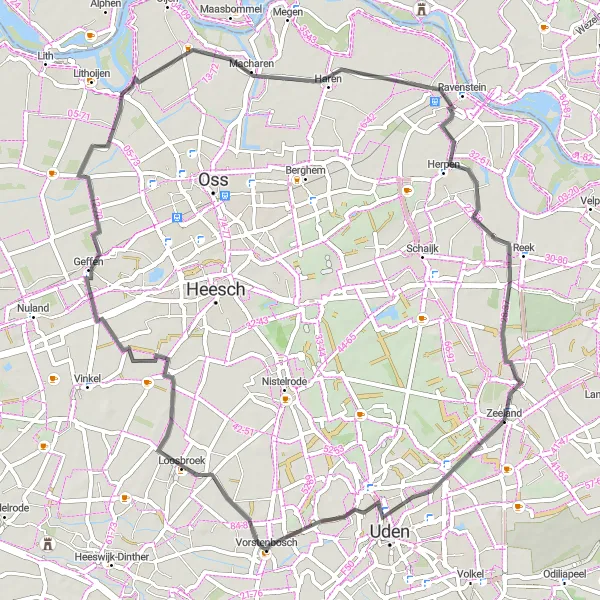 Map miniature of "Zeeland to Reek Loop" cycling inspiration in Noord-Brabant, Netherlands. Generated by Tarmacs.app cycling route planner