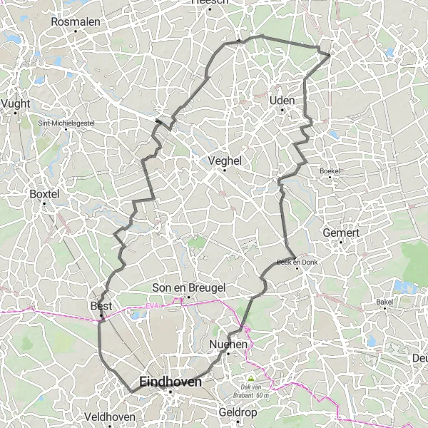 Miniatuurkaart van de fietsinspiratie "Natuurroute door Noord-Brabant" in Noord-Brabant, Netherlands. Gemaakt door de Tarmacs.app fietsrouteplanner