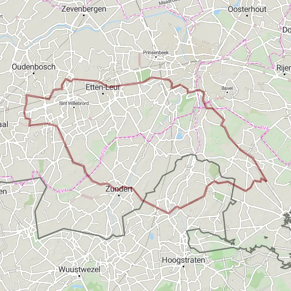 Map miniature of "Gems of North Brabant" cycling inspiration in Noord-Brabant, Netherlands. Generated by Tarmacs.app cycling route planner