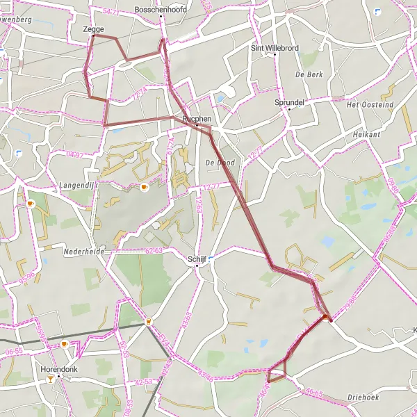 Map miniature of "Nature Escape" cycling inspiration in Noord-Brabant, Netherlands. Generated by Tarmacs.app cycling route planner