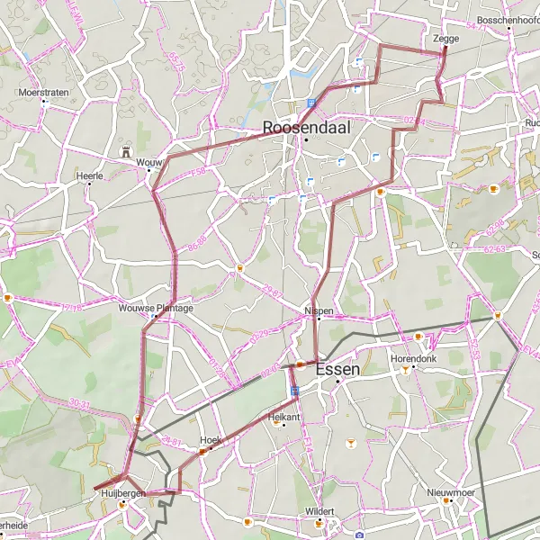Map miniature of "Essen and Roosendaal Gravel Route" cycling inspiration in Noord-Brabant, Netherlands. Generated by Tarmacs.app cycling route planner