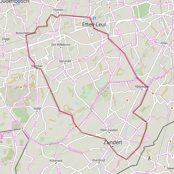 Miniatuurkaart van de fietsinspiratie "Gravelroute door Noord-Brabant" in Noord-Brabant, Netherlands. Gemaakt door de Tarmacs.app fietsrouteplanner