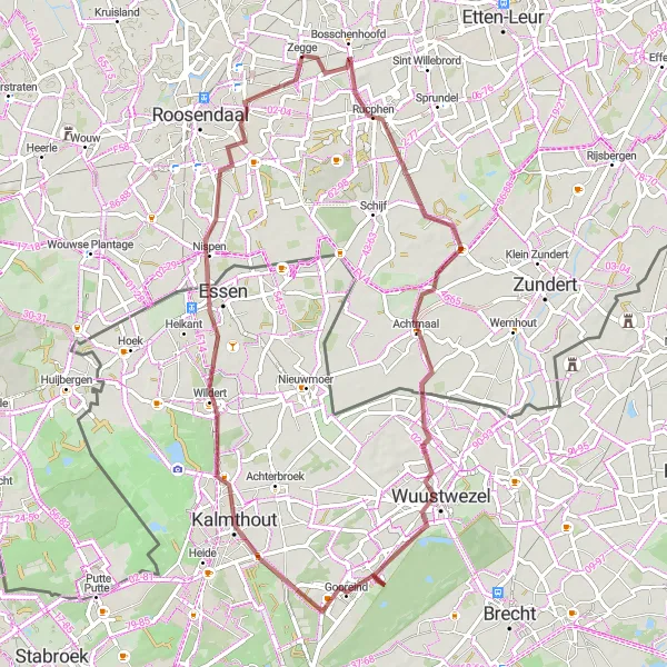 Miniatuurkaart van de fietsinspiratie "Gravelroute Zegge - Kalmthout - Zegge" in Noord-Brabant, Netherlands. Gemaakt door de Tarmacs.app fietsrouteplanner