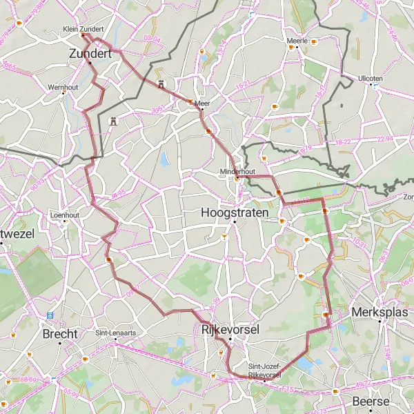 Map miniature of "Castelré Gravel Loop" cycling inspiration in Noord-Brabant, Netherlands. Generated by Tarmacs.app cycling route planner