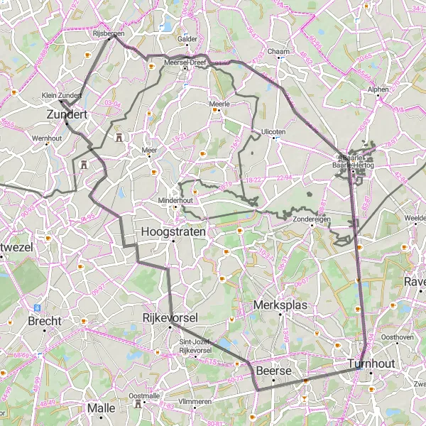 Miniatuurkaart van de fietsinspiratie "Zundert en omgeving" in Noord-Brabant, Netherlands. Gemaakt door de Tarmacs.app fietsrouteplanner