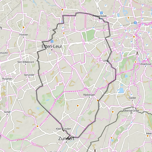 Map miniature of "Etten-Leur Tour" cycling inspiration in Noord-Brabant, Netherlands. Generated by Tarmacs.app cycling route planner