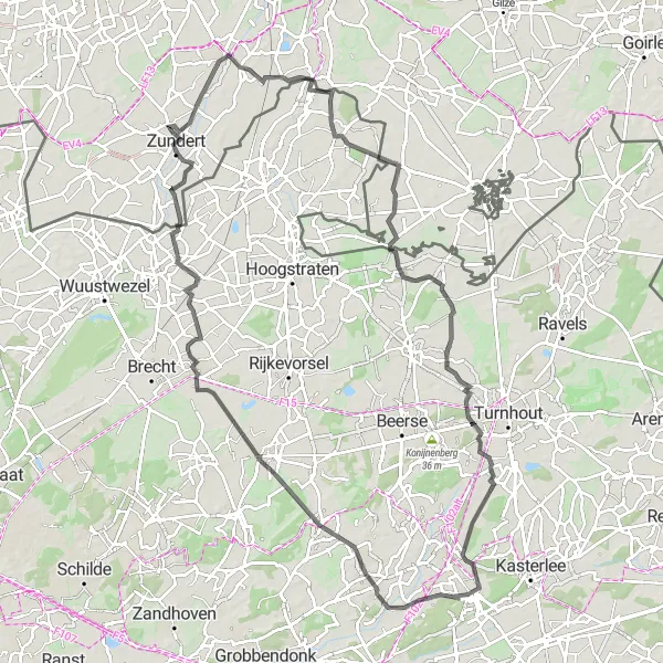 Miniatuurkaart van de fietsinspiratie "Poederlee Tour" in Noord-Brabant, Netherlands. Gemaakt door de Tarmacs.app fietsrouteplanner