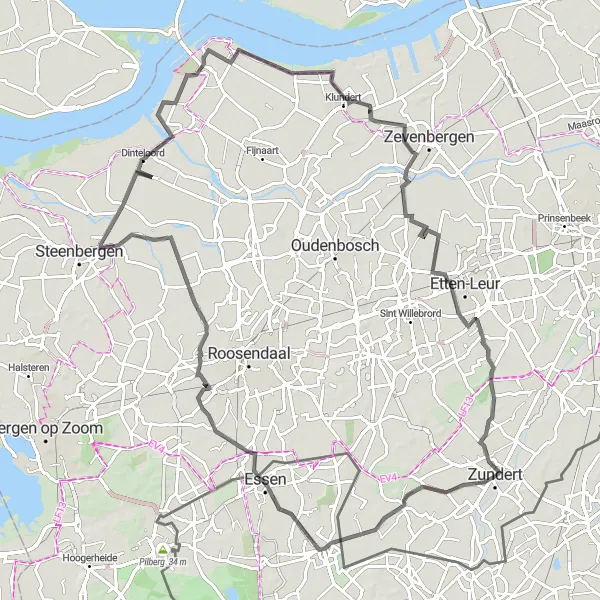 Map miniature of "Essen and Dinteloord Loop" cycling inspiration in Noord-Brabant, Netherlands. Generated by Tarmacs.app cycling route planner
