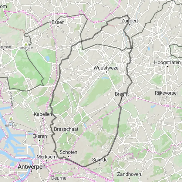 Miniatuurkaart van de fietsinspiratie "Kalmthout Kasteelrit" in Noord-Brabant, Netherlands. Gemaakt door de Tarmacs.app fietsrouteplanner
