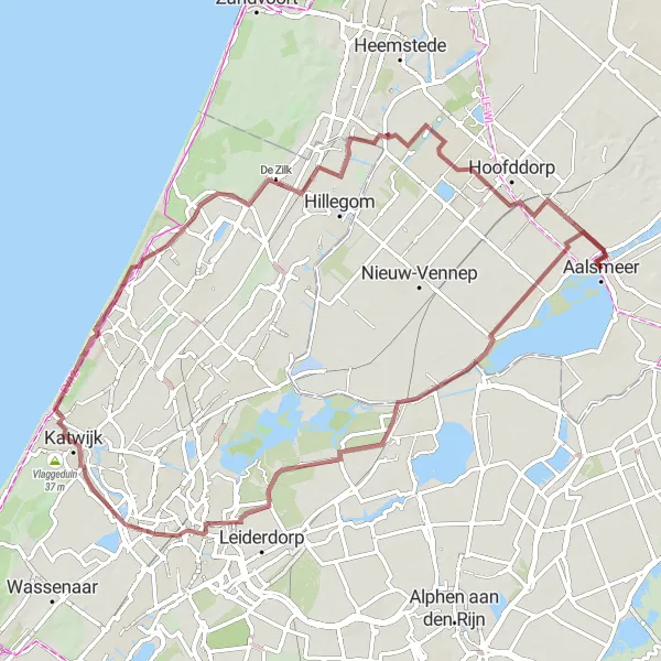 Map miniature of "Challenging Gravel Adventure" cycling inspiration in Noord-Holland, Netherlands. Generated by Tarmacs.app cycling route planner