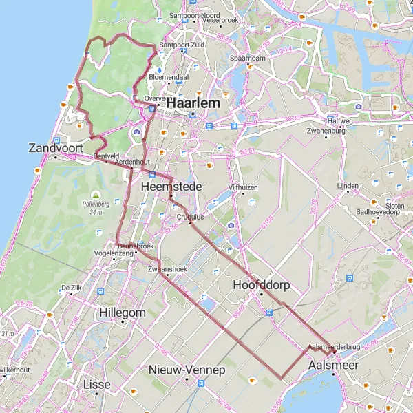 Map miniature of "Westward Gravelscape" cycling inspiration in Noord-Holland, Netherlands. Generated by Tarmacs.app cycling route planner