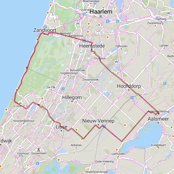 Miniatuurkaart van de fietsinspiratie "Gravelroute van Aalsmeer naar Schiphol-Rijk" in Noord-Holland, Netherlands. Gemaakt door de Tarmacs.app fietsrouteplanner