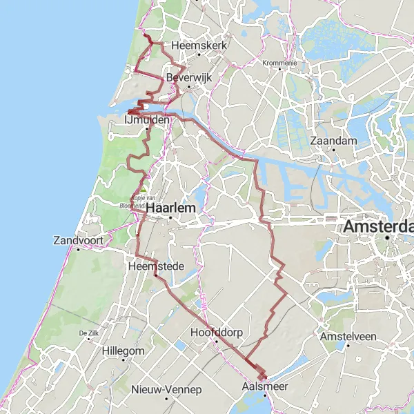 Map miniature of "The Great Gravel Adventure" cycling inspiration in Noord-Holland, Netherlands. Generated by Tarmacs.app cycling route planner