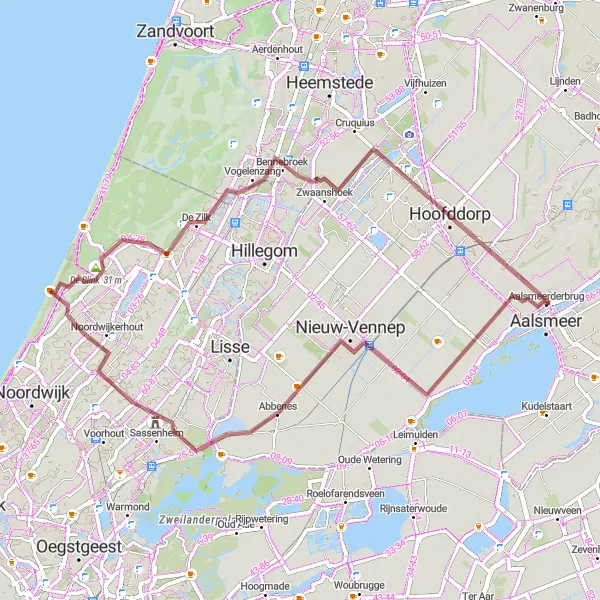 Miniatuurkaart van de fietsinspiratie "Gravelroute richting Schiphol-Rijk" in Noord-Holland, Netherlands. Gemaakt door de Tarmacs.app fietsrouteplanner