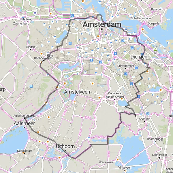 Miniatuurkaart van de fietsinspiratie "Wegroute naar A'dam Lookout" in Noord-Holland, Netherlands. Gemaakt door de Tarmacs.app fietsrouteplanner