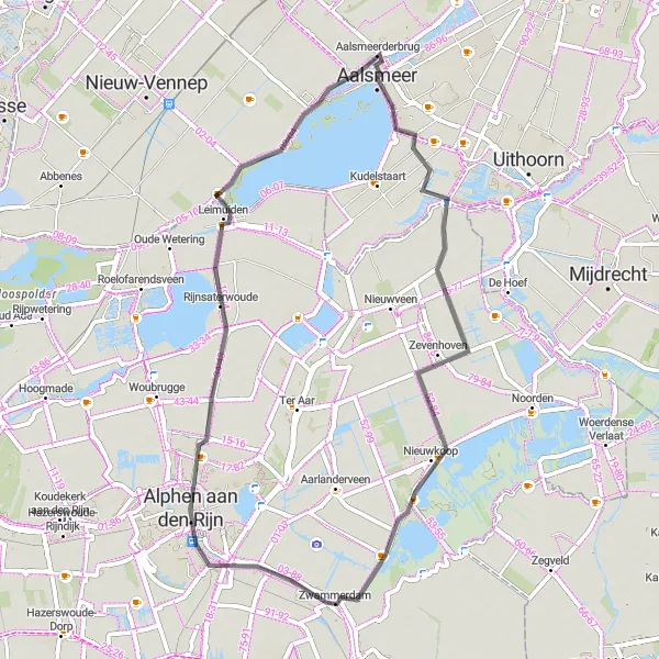 Miniatuurkaart van de fietsinspiratie "Wegroute naar Alphen aan den Rijn" in Noord-Holland, Netherlands. Gemaakt door de Tarmacs.app fietsrouteplanner