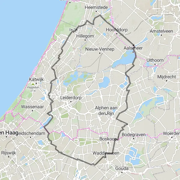 Miniatuurkaart van de fietsinspiratie "Aalsmeer - De Zilk Road Cycling Route" in Noord-Holland, Netherlands. Gemaakt door de Tarmacs.app fietsrouteplanner