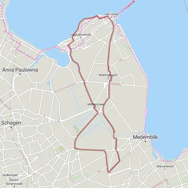 Map miniature of "Discovering Lambertschaag, Slootdorp, and Wieringerwerf" cycling inspiration in Noord-Holland, Netherlands. Generated by Tarmacs.app cycling route planner