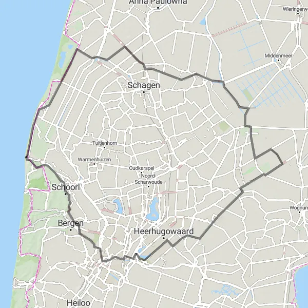 Miniatuurkaart van de fietsinspiratie "Fietsen langs bloeiende velden en kustlijnen van Noord-Holland" in Noord-Holland, Netherlands. Gemaakt door de Tarmacs.app fietsrouteplanner