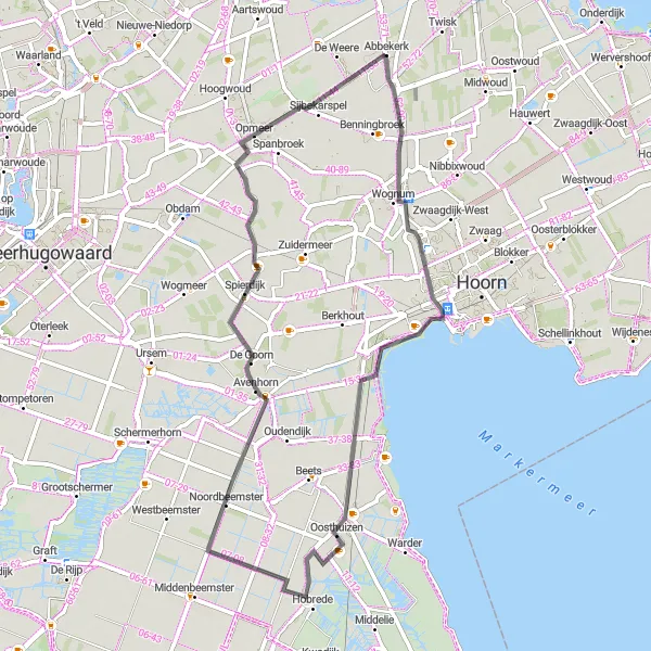 Map miniature of "Picturesque Scenery of Scharwoude, Oosthuizen, and Zandwerven" cycling inspiration in Noord-Holland, Netherlands. Generated by Tarmacs.app cycling route planner