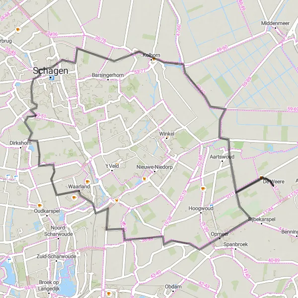 Miniatuurkaart van de fietsinspiratie "Fietsroute naar Veenhuizen" in Noord-Holland, Netherlands. Gemaakt door de Tarmacs.app fietsrouteplanner