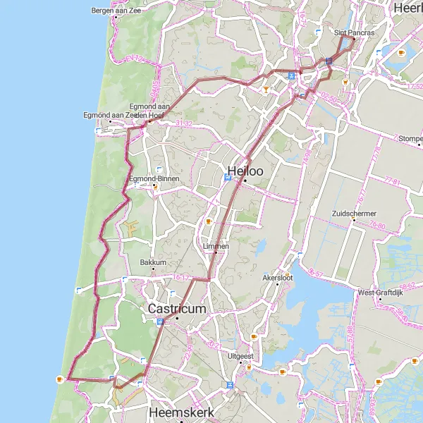 Map miniature of "Scenic Gravel Ride" cycling inspiration in Noord-Holland, Netherlands. Generated by Tarmacs.app cycling route planner