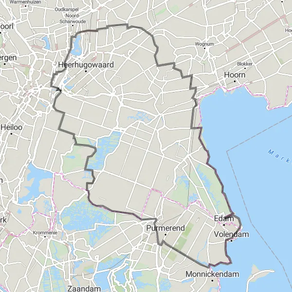 Map miniature of "Zuidermeer and Raadhuis Graft Road Cycling Route" cycling inspiration in Noord-Holland, Netherlands. Generated by Tarmacs.app cycling route planner