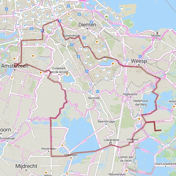 Map miniature of "Gravel Adventure to Vreeland" cycling inspiration in Noord-Holland, Netherlands. Generated by Tarmacs.app cycling route planner