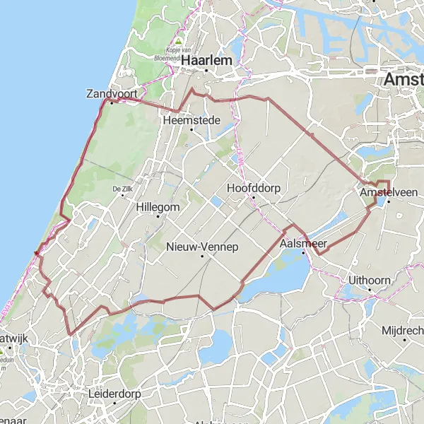 Map miniature of "Amstelveen - Aalsmeerderbrug - Leimuiderbrug - Molen zonder kap - Sassenheim - Appelberg - Paviljoen Welgelegen - Amstelveen" cycling inspiration in Noord-Holland, Netherlands. Generated by Tarmacs.app cycling route planner