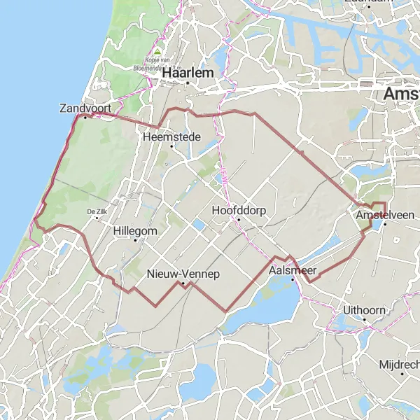 Miniatuurkaart van de fietsinspiratie "Avontuurlijke Graveltocht langs Keukenhofmolen en Welgelegen" in Noord-Holland, Netherlands. Gemaakt door de Tarmacs.app fietsrouteplanner