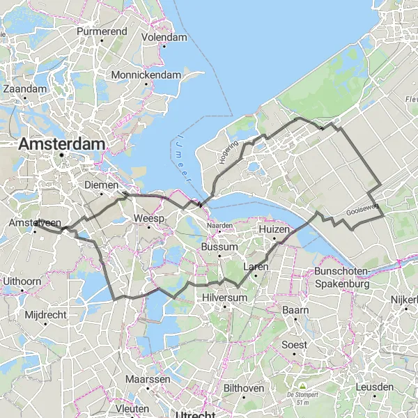 Map miniature of "The Great Noord-Holland Loop" cycling inspiration in Noord-Holland, Netherlands. Generated by Tarmacs.app cycling route planner