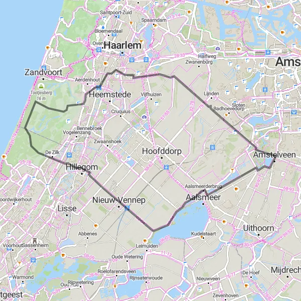 Map miniature of "Scenic Tour through Hillegom" cycling inspiration in Noord-Holland, Netherlands. Generated by Tarmacs.app cycling route planner