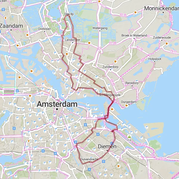 Miniatuurkaart van de fietsinspiratie "Groene Polders en Dorpjes Gravelroute" in Noord-Holland, Netherlands. Gemaakt door de Tarmacs.app fietsrouteplanner