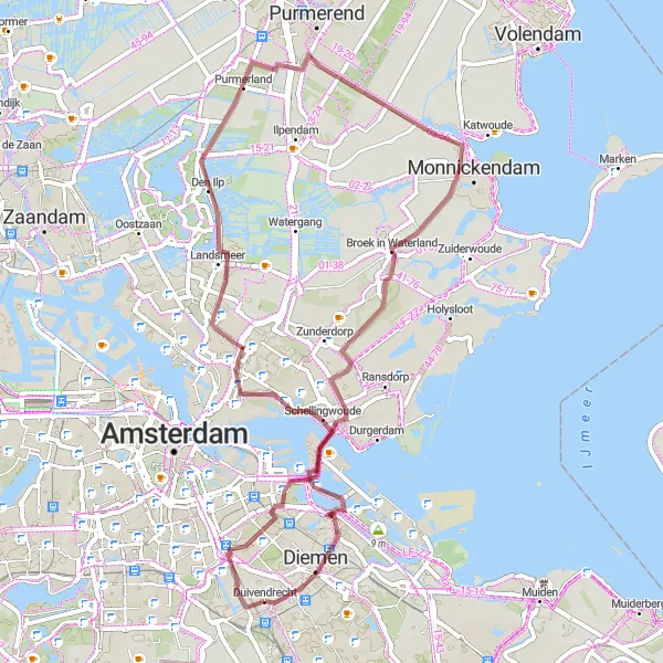 Map miniature of "Gravel Adventure to Purmerland" cycling inspiration in Noord-Holland, Netherlands. Generated by Tarmacs.app cycling route planner