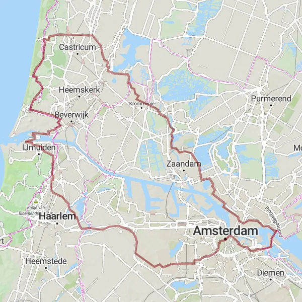 Miniatuurkaart van de fietsinspiratie "Natuur en Cultuur Gravelroute" in Noord-Holland, Netherlands. Gemaakt door de Tarmacs.app fietsrouteplanner