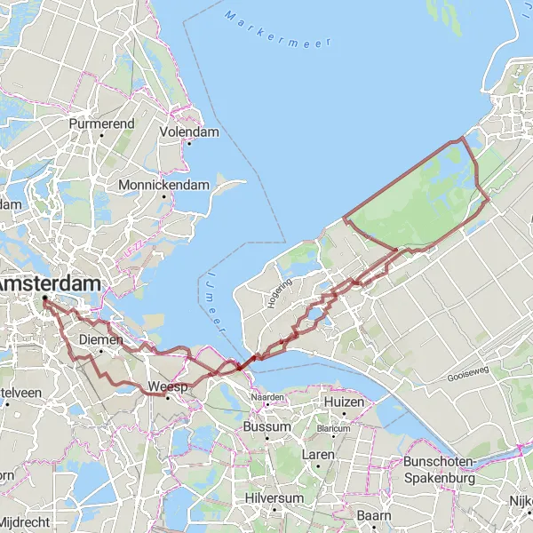 Map miniature of "Around Almere" cycling inspiration in Noord-Holland, Netherlands. Generated by Tarmacs.app cycling route planner