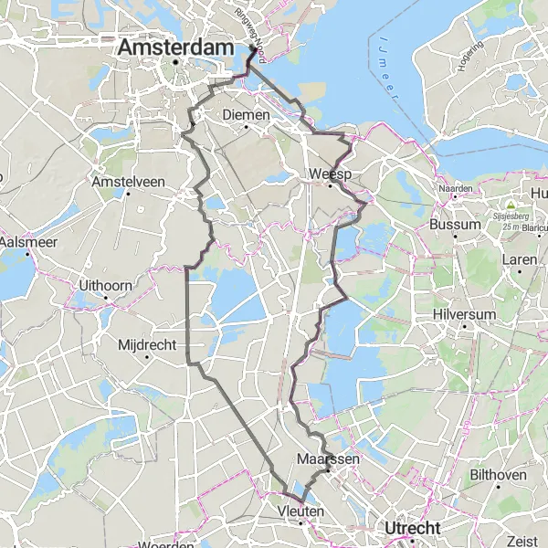 Map miniature of "Waterland and Beyond" cycling inspiration in Noord-Holland, Netherlands. Generated by Tarmacs.app cycling route planner