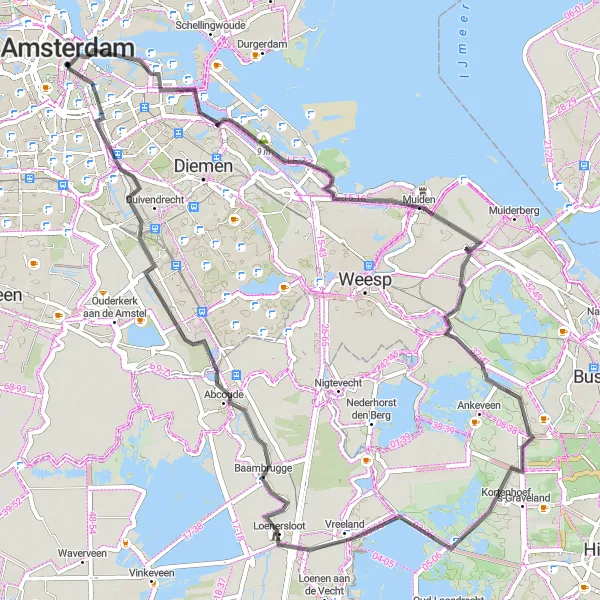 Map miniature of "Amsterdam Highlights" cycling inspiration in Noord-Holland, Netherlands. Generated by Tarmacs.app cycling route planner