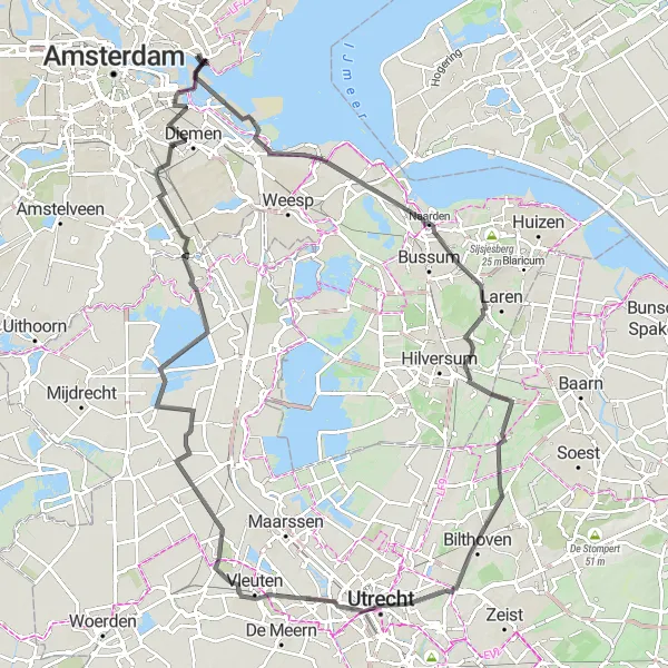 Map miniature of "Epic Road Adventure through Noord-Holland" cycling inspiration in Noord-Holland, Netherlands. Generated by Tarmacs.app cycling route planner