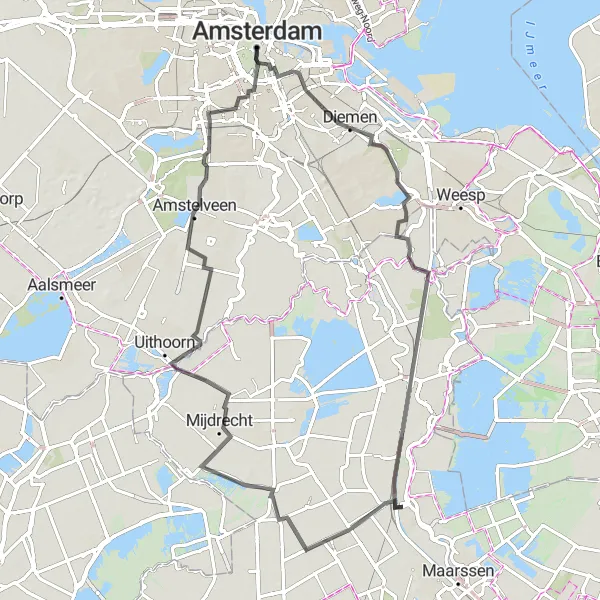 Miniatuurkaart van de fietsinspiratie "Koninklijke Route langs de Amstel" in Noord-Holland, Netherlands. Gemaakt door de Tarmacs.app fietsrouteplanner
