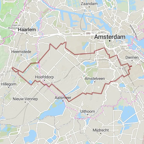 Map miniature of "Gravel Adventure" cycling inspiration in Noord-Holland, Netherlands. Generated by Tarmacs.app cycling route planner